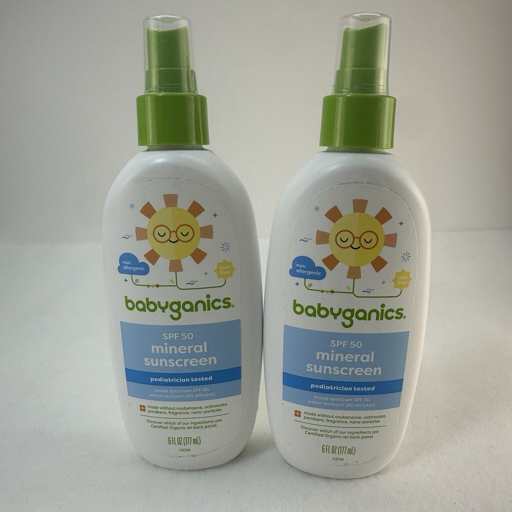 2 pk Babyganics Mineral-Based Sunscreen Spray SPF 50 Tear Free Exp 05/26